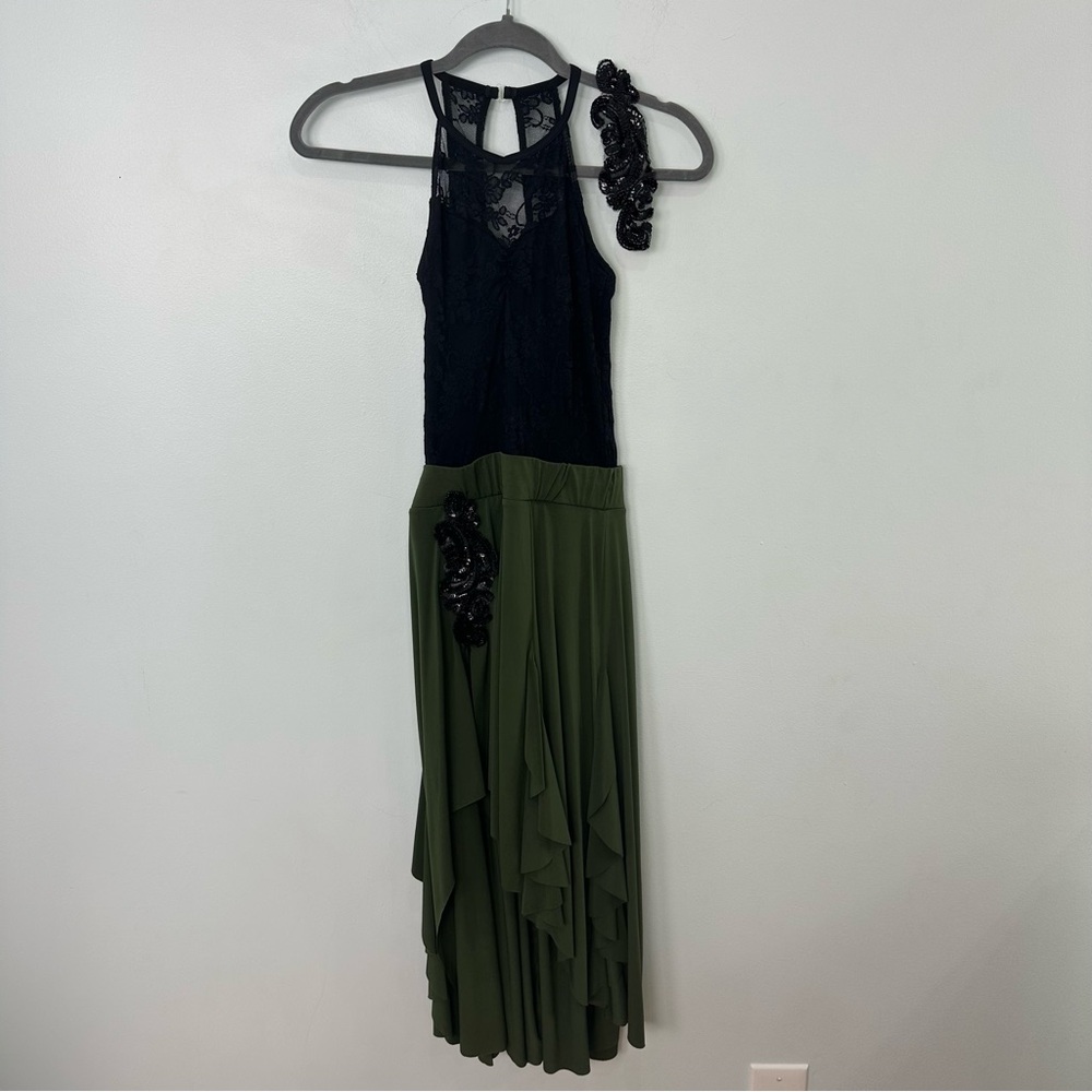 Weissman Small Adult "Beautiful" Dance Dress Style 10258 Olive & Black Costume